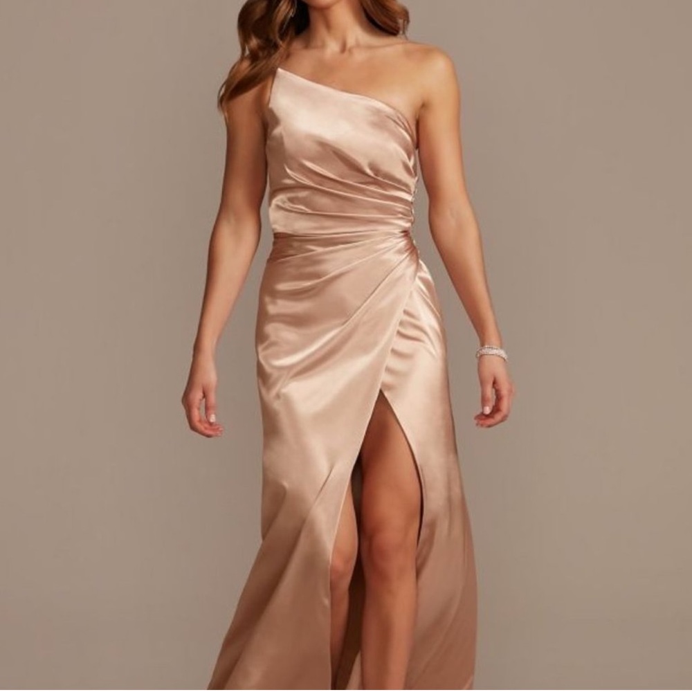 GALINA SIGNATURE: charmeuse draped one-shoulder bridesmaid dress